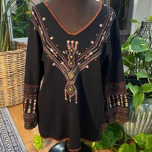 LUCKY BRAND Vintage Embroidered Boho Tunic SweaterTop